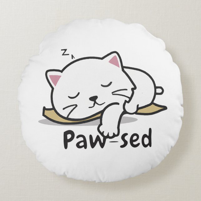 Coussins Ronds Paw-sed Cat Throw Pillow – Soft & Snuggly Nap Deco (Devant)