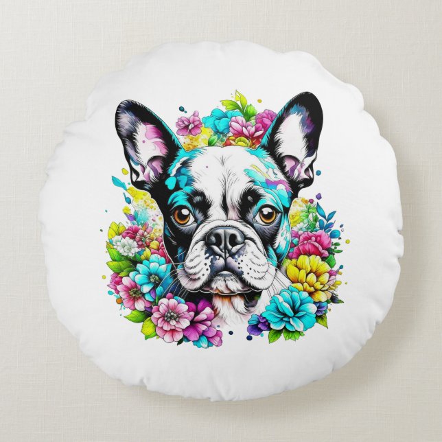 Coussins Ronds Pawprint Boston Terrier Mom (Devant)