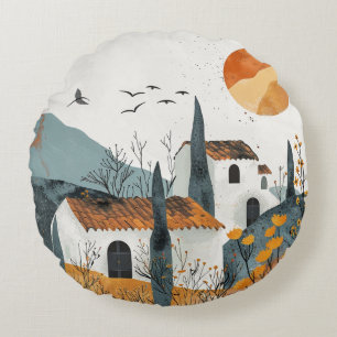 Coussins Ronds Paysage Abstrait de Boho (4)