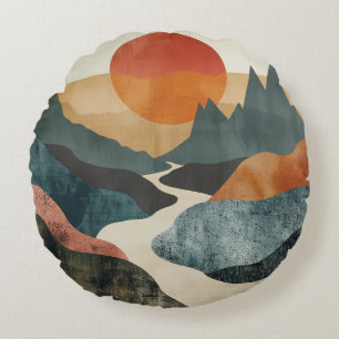 Coussins Ronds Paysage Abstrait de Boho (5)