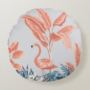 Coussins Ronds Paysage botanique vintage tropical, palmier rose
