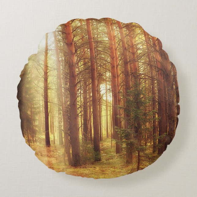 Coussins Ronds paysage d'automne arrière - plan, rayons du soleil (Devant)