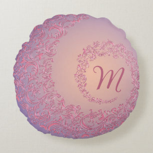 Coussins Ronds Peach Damask Monogramme