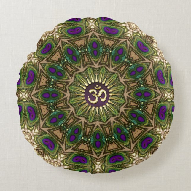 Coussins Ronds Peacock Bohemian Mandala OM Yoga Round Design #16 (Devant)