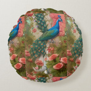 Coussins Ronds Peacock en Apricot Jardin Rose