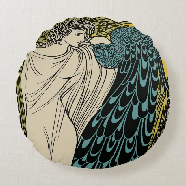 Coussins Ronds Peacock Fine Art Bird Nouveau (Devant)