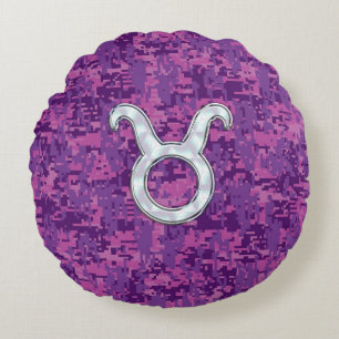 Coussins Ronds Pearle comme Taurus Zodiac Connexion Camo numériqu