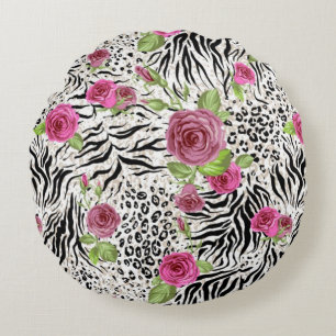Coussins Ronds Peau Animal Impression Et Rose
