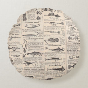 Coussins Ronds Pêche vintage leures : pêcheur d'antiquité des ann