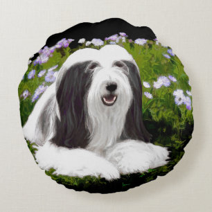 Coussins Ronds Peinture à collie à poils - Joli art original de c