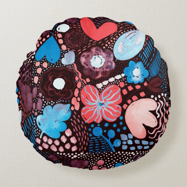 Coussins Ronds Peinture à la main Aquarelle Abstraite Croquis Doo (Devant)