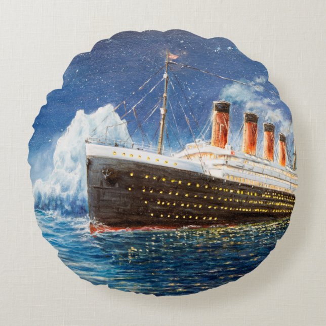 Coussins Ronds  peinture à l'huile sur Titanic et iceberg dans l' (Devant)