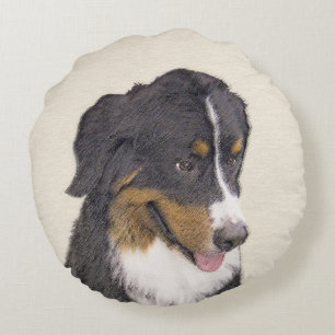 Coussins Ronds Peinture bernoise de chien de montagne - Art origi