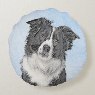 Coussins Ronds Peinture Collie Bordure - Joli art original chien