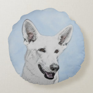 Coussins Ronds Peinture de berger blanc - jolie art original de c