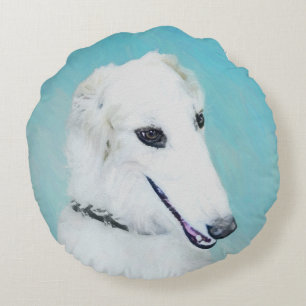 Coussins Ronds Peinture de Borzoi (Blanc) - Joli Chien d'origine
