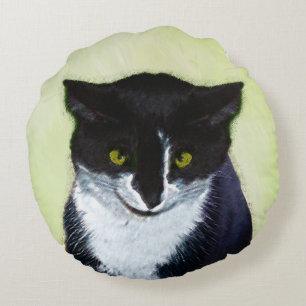 Coussins Ronds Peinture de chat Tuxedo - Cute Original Cat Art