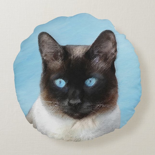 Coussins Ronds Peinture de chats de Siamese - Cute Original Cat A (Dos)