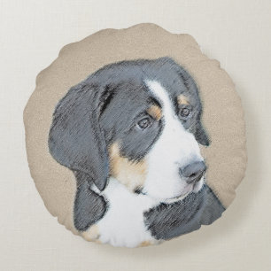Coussins Ronds Peinture de Chien de Montagne bernois - Art origin