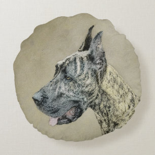 Coussins Ronds Peinture de Grand Danois (Bringé) - Art de Chien O