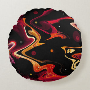 Coussins Ronds Peinture de gravité zéro Abstrait en orange et noi