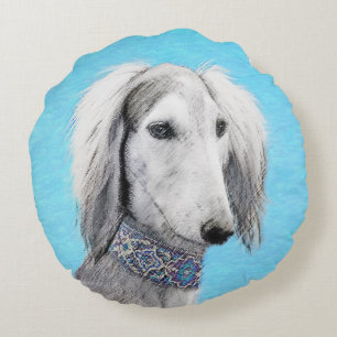 Coussins Ronds Peinture de Saluki (Argent) - Joli art original de