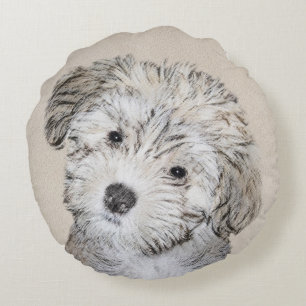 Coussins Ronds Peinture havanaise de chiot - Beau art original de