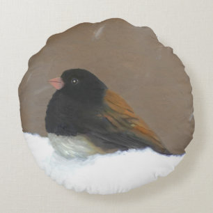 Coussins Ronds Peinture Junco foncée - Art original pour oiseaux