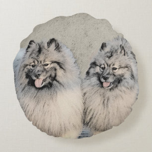 Coussins Ronds Peinture Keeshond Brothers - Art Chien original