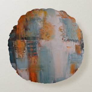 Coussins Ronds Peinture orange, blanche et turquoise abstraite