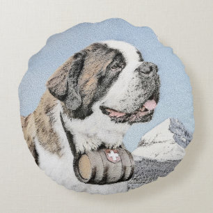 Coussins Ronds Peinture Saint Bernard - Cute Original Chien Art