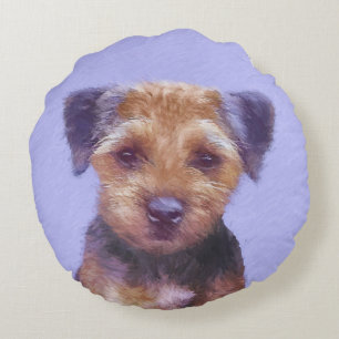 Coussins Ronds Peinture sur la frontière de Terrier - jolie art o