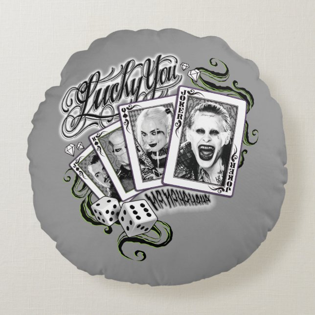 Coussins Ronds Peloton de suicide | "chanceux vous" cartes de jeu (Devant)