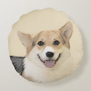 Coussins Ronds Pembroke Welsh Corgi Peinture - Art Chien original