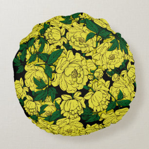 Coussins Ronds Peonies jaunes