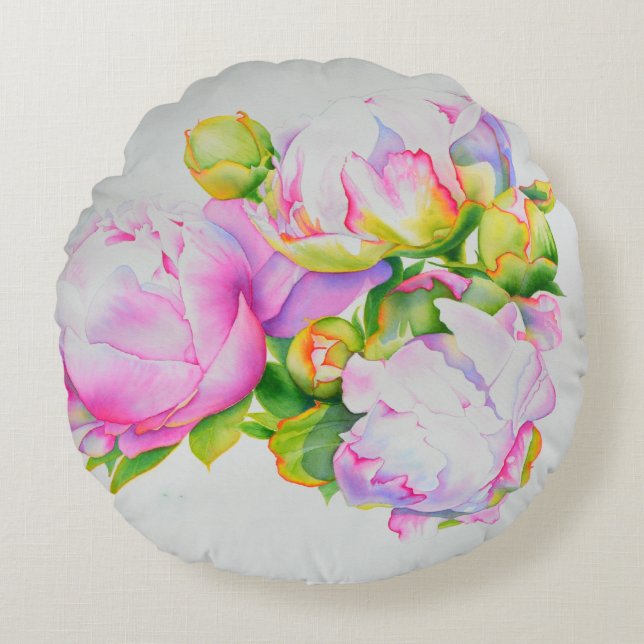 Coussins Ronds Peony blanc rose (Devant)