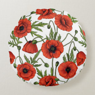 Coussins Ronds Pépites, rouge et vert sur blanc