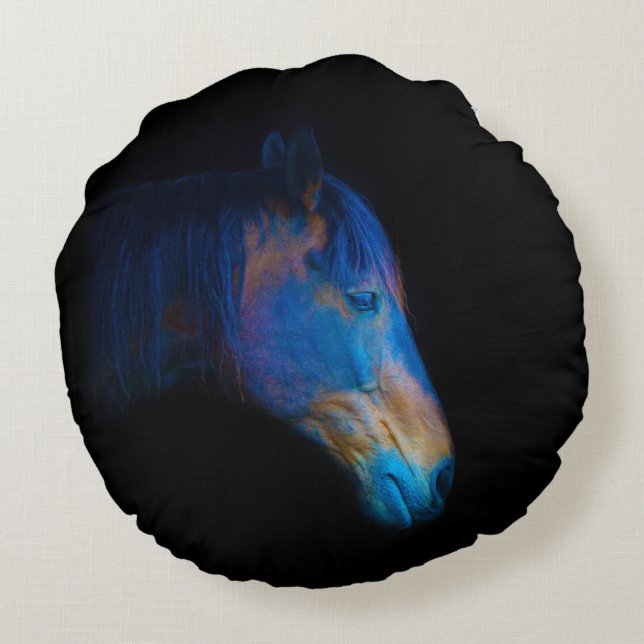 Coussins Ronds Percheron noir HDR Horse Portrait équin Photo (Dos)