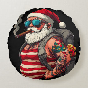 Coussins Ronds Père Noël de Noël tatoué Street Rebel