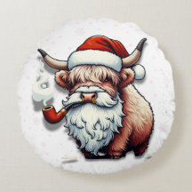 Père Noël de vache Highland avec flocons de neige
