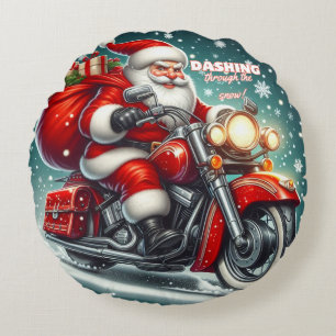Coussins Ronds Père Noël en moto