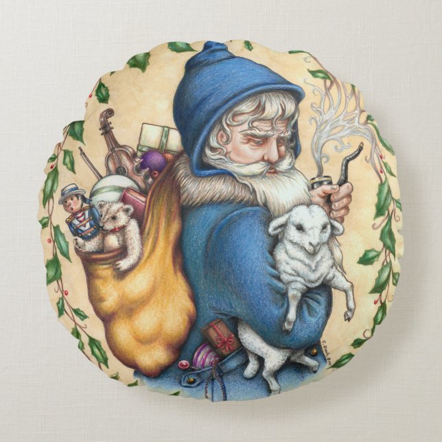 Coussins Ronds Pere Noel PÈRE CHRISTMAS LORSQUE JAUNE (Devant)