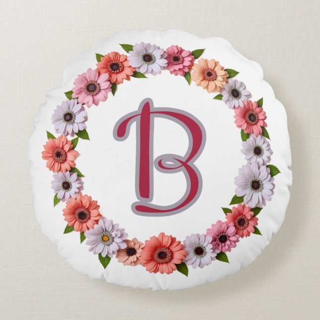 Coussins Ronds Personalized Floral Wreath Custom Name Botanical  (Devant)