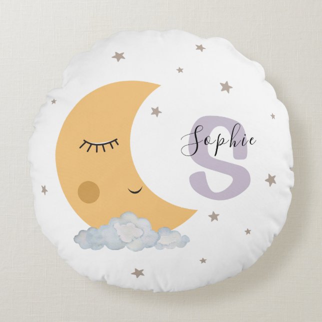 Coussins Ronds Personalized Lavender Moon Nursery Pillow Custom (Devant)