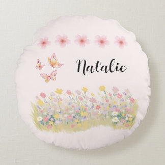 Coussins Ronds Personalized Wildflower & Butterfly Round Pillow