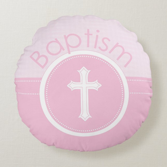 Coussins Ronds Personnalisable, Enfant de Dieu rose Baptême Fille (Devant)