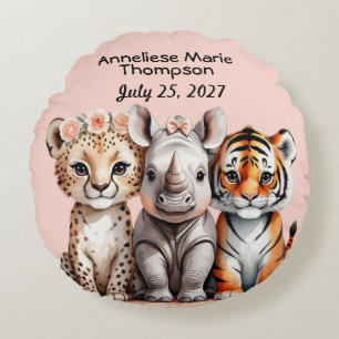 Coussins Ronds Personnalisée Fille mignonne Safari Animal Nouveau