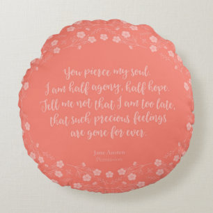 Coussins Ronds Persuasion florale Jane Austen de citation de