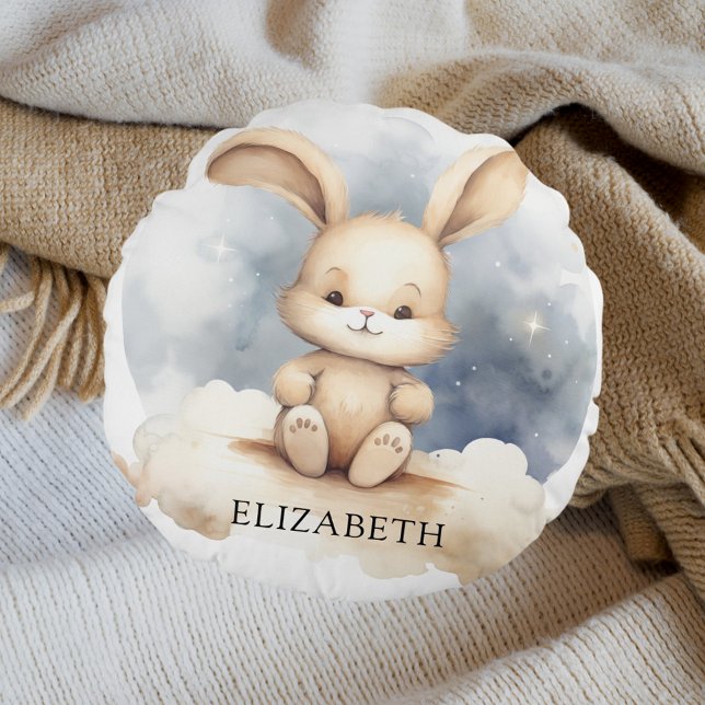 Coussins Ronds Petit lapin bleu ciel beige boho pépinière (Créateur téléchargé)