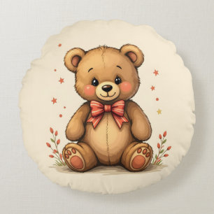 Coussins Ronds Petit ours brun mignon adorable avec cravate